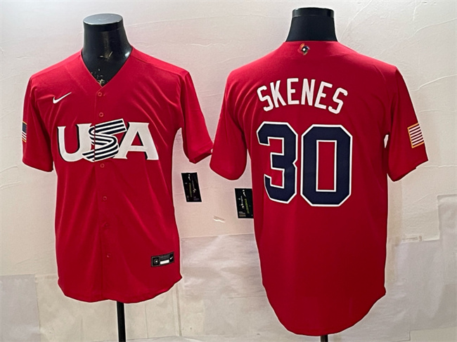 Men's USA Baseball #30 Paul Skenes Red World Baseball Classic Stitched Jersey Men's USA Baseball #30 Paul Skenes Red World Baseball Classic Stitched Jersey