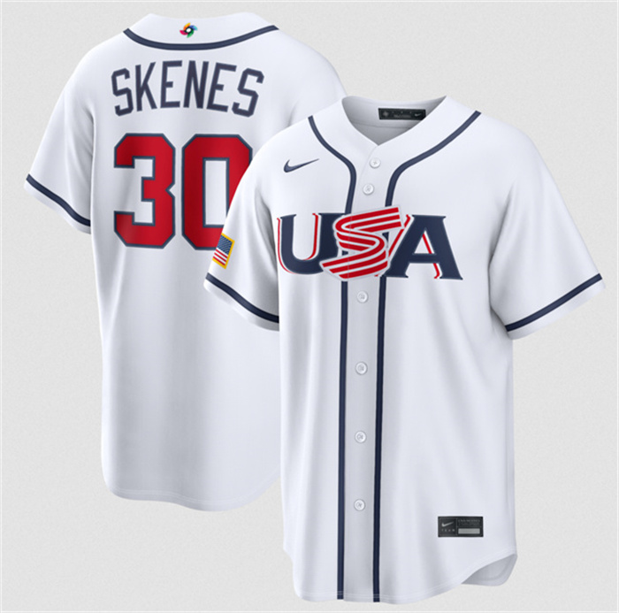 Men's USA Baseball #30 Paul Skenes White 2026 World Baseball Classic Home Stadium Stitched Jersey Men's USA Baseball #30 Paul Skenes White 2026 World Baseball Classic Home Stadium Stitched Jersey