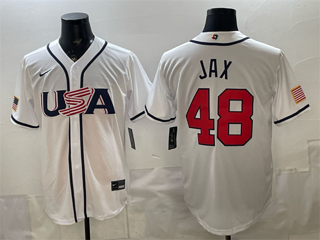 Men's USA Baseball #48 Griffin Jax White 2026 World Baseball Classic Home Stadium Stitched Jersey Men's USA Baseball #48 Griffin Jax White 2026 World Baseball Classic Home Stadium Stitched Jersey