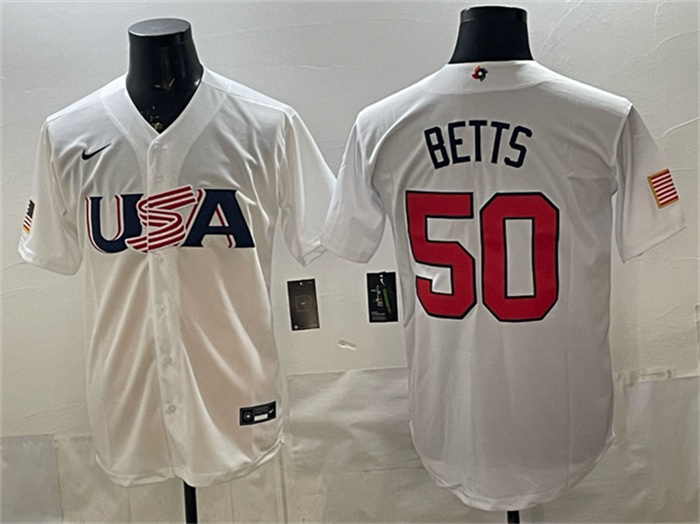 Men's USA Baseball #50 Mookie Betts White World Baseball Classic Stitched Jersey Men's USA Baseball #50 Mookie Betts White World Baseball Classic Stitched Jersey