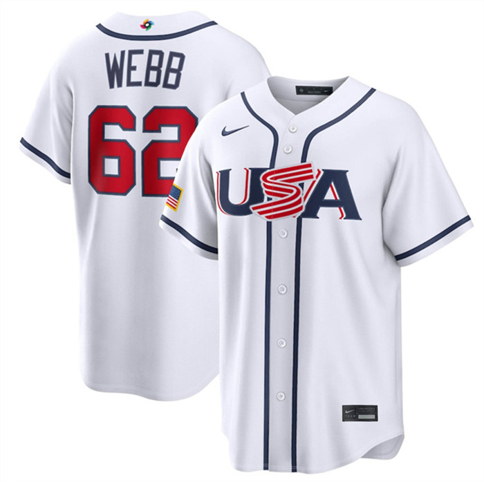 Men's USA Baseball #62 Logan Webb White 2026 World Baseball Classic Home Stadium Stitched Jersey Men's USA Baseball #62 Logan Webb White 2026 World Baseball Classic Home Stadium Stitched Jersey