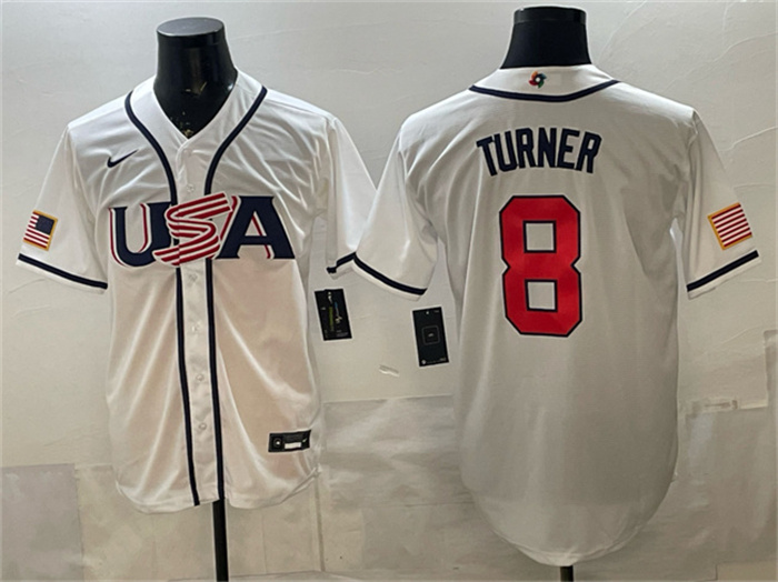 Men's USA Baseball #8 Trea Turner White 2026 World Baseball Classic Home Stadium Stitched Jersey Men's USA Baseball #8 Trea Turner White 2026 World Baseball Classic Home Stadium Stitched Jersey