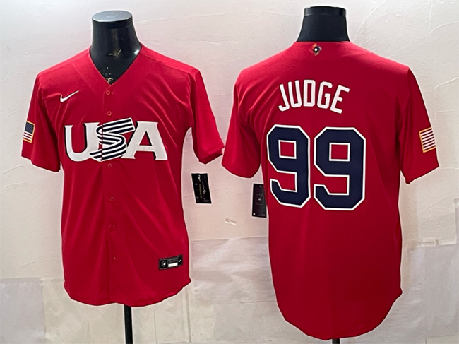 Men's USA Baseball #99 Aaron Judge Red World Baseball Classic Stitched Jersey Men's USA Baseball #99 Aaron Judge Red World Baseball Classic Stitched Jersey