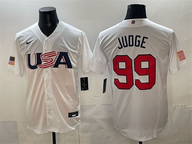 Men's USA Baseball #99 Aaron Judge White World Baseball Classic Stitched Jersey Men's USA Baseball #99 Aaron Judge White World Baseball Classic Stitched Jersey