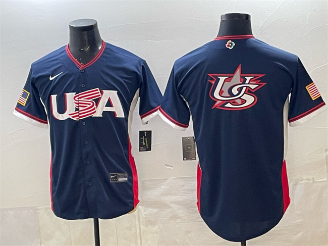 Men's USA Baseball Navy 2026 World Baseball Classic Big Logo Road Stadium Stitched Jersey Men's USA Baseball Navy 2026 World Baseball Classic Big Logo Road Stadium Stitched Jersey