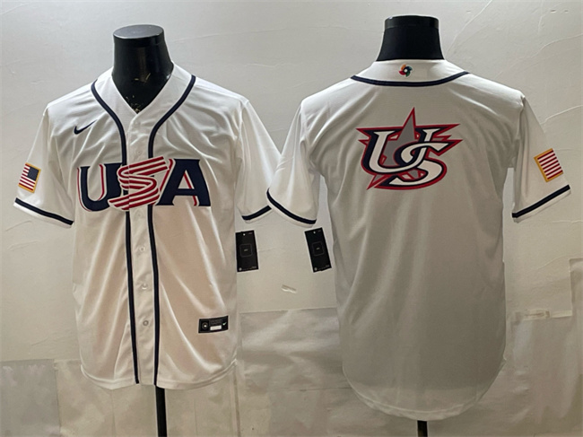 Men's USA Baseball White 2026 World Baseball Classic Big Logo Home Stadium Stitched Jersey Men's USA Baseball White 2026 World Baseball Classic Big Logo Home Stadium Stitched Jersey