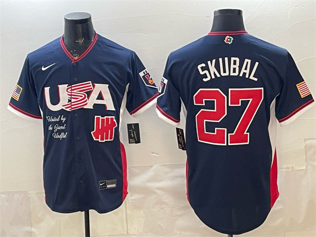 Men's USA Baseball x Undefeated #27 Tarik Skubal Navy 2026 World Baseball Classic Stadium Stitched Jersey Men's USA Baseball x Undefeated #27 Tarik Skubal Navy 2026 World Baseball Classic Stadium Stitched Jersey