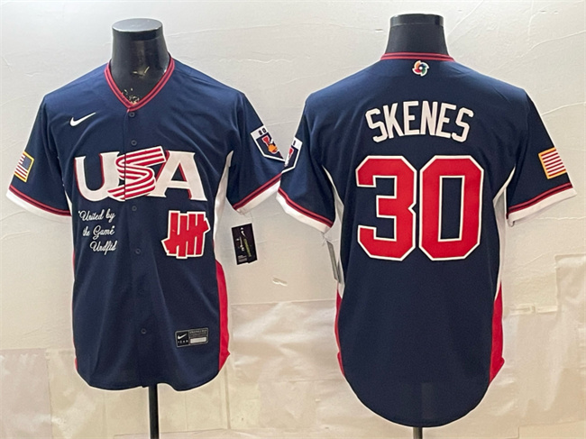 Men's USA Baseball x Undefeated #30 Paul Skenes Navy 2026 World Baseball Classic Stadium Stitched Jersey Men's USA Baseball x Undefeated #30 Paul Skenes Navy 2026 World Baseball Classic Stadium Stitched Jersey
