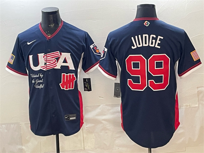 Men's USA Baseball x Undefeated #99 Aaron Judge Navy 2026 World Baseball Classic Stadium Stitched Jersey Men's USA Baseball x Undefeated #99 Aaron Judge Navy 2026 World Baseball Classic Stadium Stitched Jersey