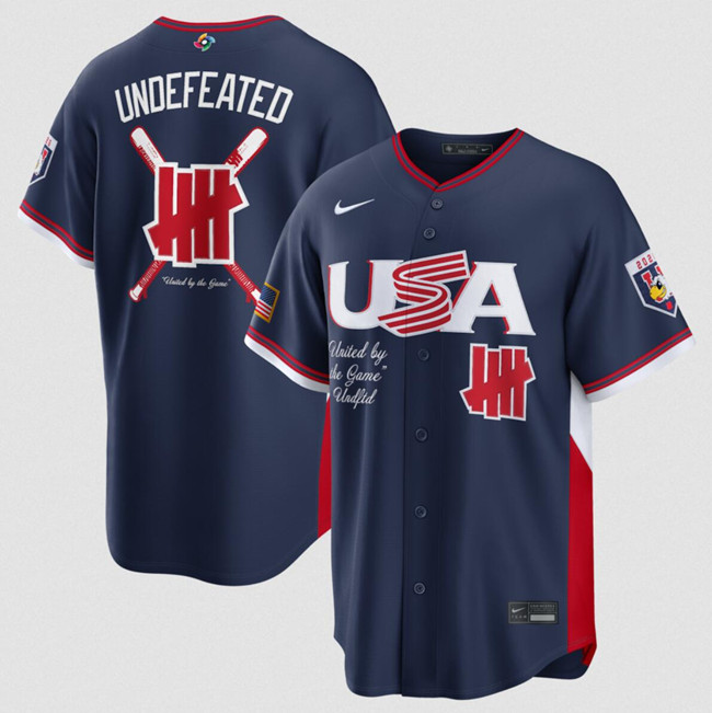 Men's USA Baseball x Undefeated Navy 2026 World Baseball Classic Stadium Stitched Jersey Men's USA Baseball x Undefeated Navy 2026 World Baseball Classic Stadium Stitched Jersey