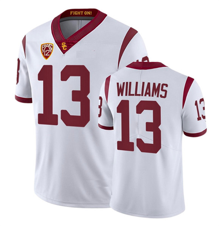 Men's USC Trojans #13 Caleb Williams White Stitched Jersey Men's USC Trojans #13 Caleb Williams White Stitched Jersey