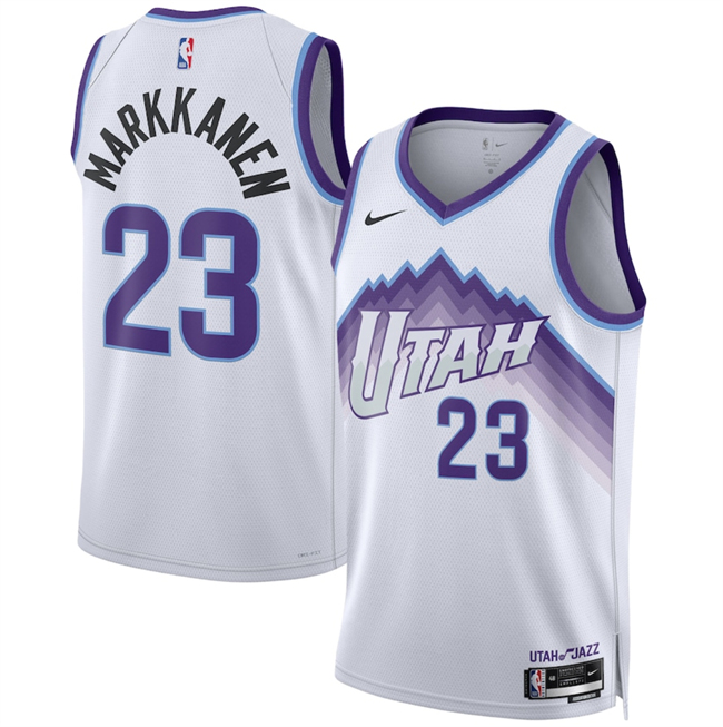 Men's Utah Jazz #23 Lauri Markkanen White 2025 Association Edition Stitched Basketball Jersey Men's Utah Jazz #23 Lauri Markkanen White 2025 Association Edition Stitched Basketball Jersey