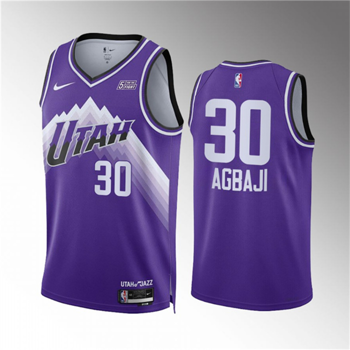 Men's Utah Jazz #30 Ochai Agbaji Purple 2023 24 City Edition Stitched Basketball Jersey Men's Utah Jazz #30 Ochai Agbaji Purple 2023 24 City Edition Stitched Basketball Jersey