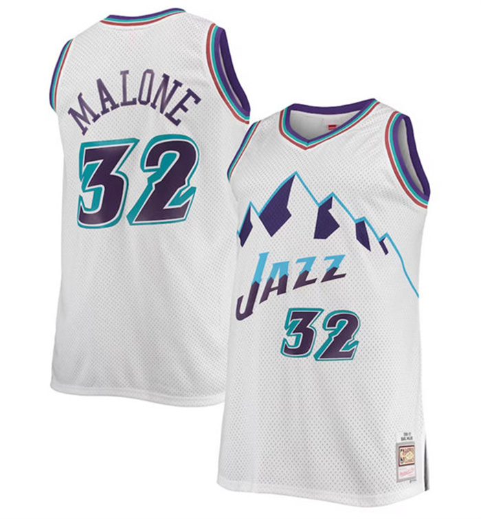 Men's Utah Jazz #32 Karl Malone White Mitchell & Ness Swingman Stitched Jersey Men's Utah Jazz #32 Karl Malone White Mitchell & Ness Swingman Stitched Jersey