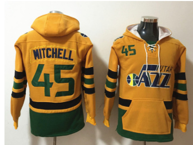 Men's Utah Jazz #45 Donovan Mitchell Yellow Lace-Up Pullover Hoodie