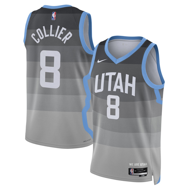 Men's Utah Jazz #8 Isaiah Collier Grey 2025 26 City Edition Stitched Basketball Jersey Men's Utah Jazz #8 Isaiah Collier Grey 2025 26 City Edition Stitched Basketball Jersey