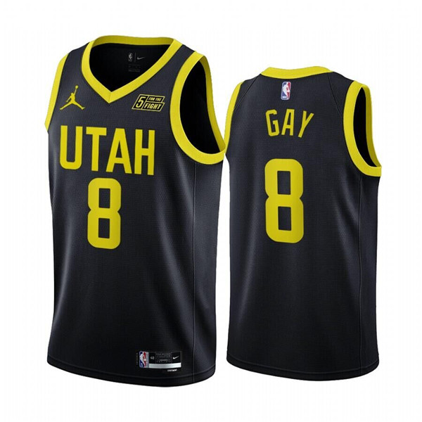 Men's Utah Jazz #8 Rudy Gay 2022 23 Black Statement Edition Stitched Basketball Jersey Men's Utah Jazz #8 Rudy Gay 2022 23 Black Statement Edition Stitched Basketball Jersey