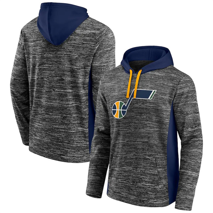 Men's Utah Jazz Heathered Charcoal Navy Instant Replay Color Block Pullover Hoodie Men's Utah Jazz Heathered Charcoal Navy Instant Replay Color Block Pullover Hoodie