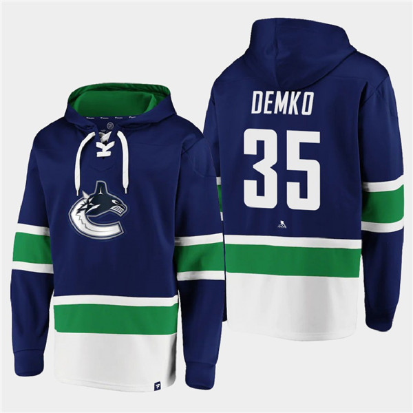 Men's Vancouver Canucks #35 Thatcher Demko Blue All Stitched Sweatshirt Hoodie Men's Vancouver Canucks #35 Thatcher Demko Blue All Stitched Sweatshirt Hoodie