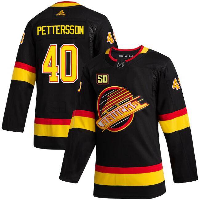 Men's Vancouver Canucks #40 Elias Pettersson 50th Anniversary Black Stitched Jersey Men's Vancouver Canucks #40 Elias Pettersson 50th Anniversary Black Stitched Jersey