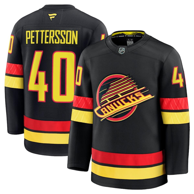 Men's Vancouver Canucks #40 Elias Pettersson Black 2024-25 Alternate Stitched Hockey Jersey Men's Vancouver Canucks #40 Elias Pettersson Black 2024-25 Alternate Stitched Hockey Jersey