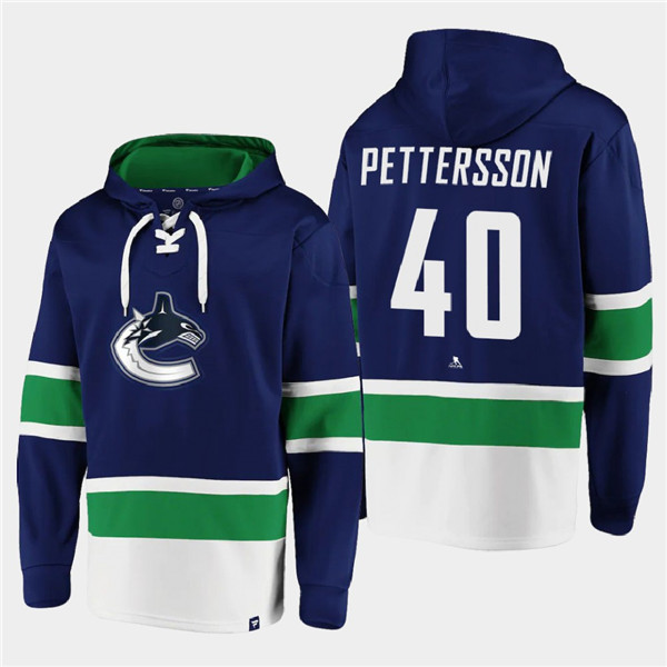 Men's Vancouver Canucks #40 Elias Pettersson Blue All Stitched Sweatshirt Hoodie Men's Vancouver Canucks #40 Elias Pettersson Blue All Stitched Sweatshirt Hoodie