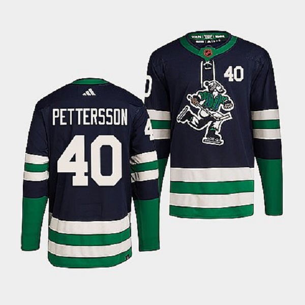 Men's Vancouver Canucks #40 Elias Pettersson Navy 2022 Reverse Retro Stitched Jersey Men's Vancouver Canucks #40 Elias Pettersson Navy 2022 Reverse Retro Stitched Jersey
