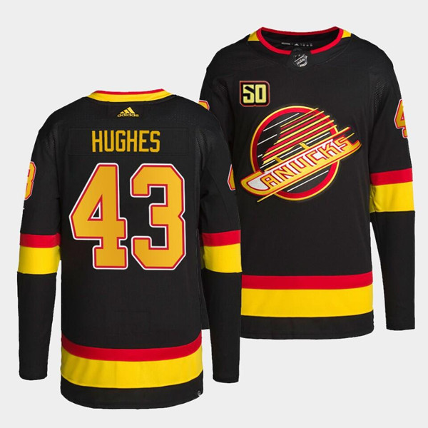 Men's Vancouver Canucks #43 Quinn Hughes 50th Anniversary Black Stitched Jersey Men's Vancouver Canucks #43 Quinn Hughes 50th Anniversary Black Stitched Jersey
