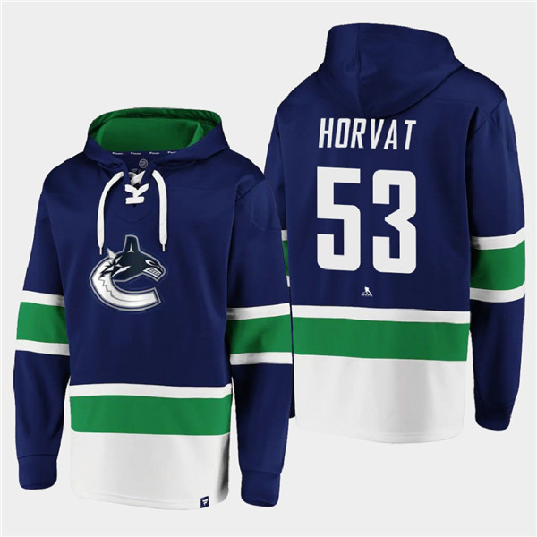 Men's Vancouver Canucks #53 Bo Horvat Blue All Stitched Sweatshirt Hoodie Men's Vancouver Canucks #53 Bo Horvat Blue All Stitched Sweatshirt Hoodie