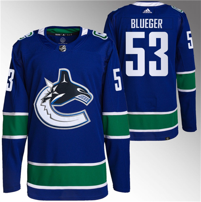 Men's Vancouver Canucks #53 Teddy Blueger Blue Retro Stitched Jersey Men's Vancouver Canucks #53 Teddy Blueger Blue Retro Stitched Jersey
