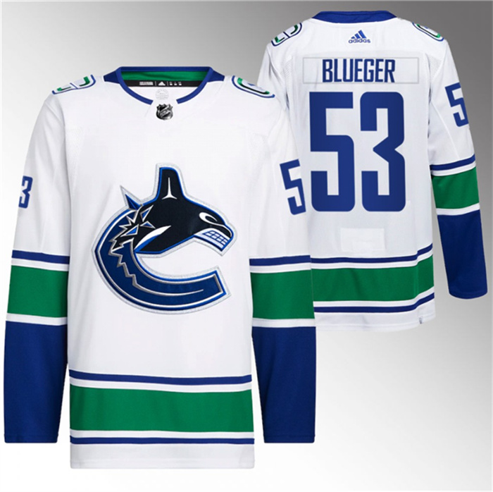 Men's Vancouver Canucks #53 Teddy Blueger White Retro Stitched Jersey Men's Vancouver Canucks #53 Teddy Blueger White Retro Stitched Jersey
