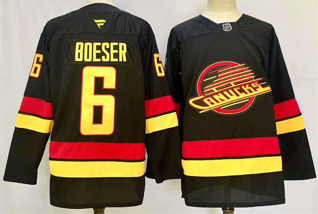 Men's Vancouver Canucks #6 Brock Boeser Black 2024-25 Alternate Stitched Hockey Jersey Men's Vancouver Canucks #6 Brock Boeser Black 2024-25 Alternate Stitched Hockey Jersey
