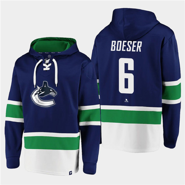 Men's Vancouver Canucks #6 Brock Boeser Blue All Stitched Sweatshirt Hoodie Men's Vancouver Canucks #6 Brock Boeser Blue All Stitched Sweatshirt Hoodie