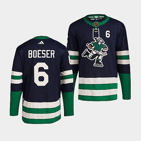 Men's Vancouver Canucks #6 Brock Boeser Navy 2022 Reverse Retro Stitched Jersey Men's Vancouver Canucks #6 Brock Boeser Navy 2022 Reverse Retro Stitched Jersey