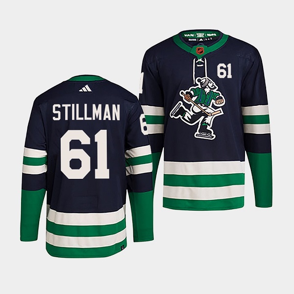 Men's Vancouver Canucks #61 Riley Stillman Navy 2022 Reverse Retro Stitched Jersey Men's Vancouver Canucks #61 Riley Stillman Navy 2022 Reverse Retro Stitched Jersey