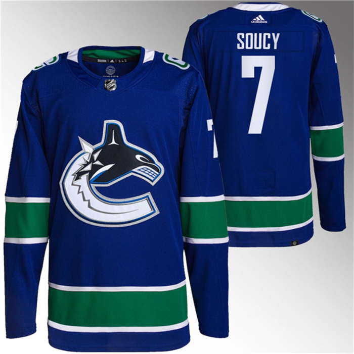 Men's Vancouver Canucks #7 Carson Soucy Blue Stitched Jersey Men's Vancouver Canucks #7 Carson Soucy Blue Stitched Jersey