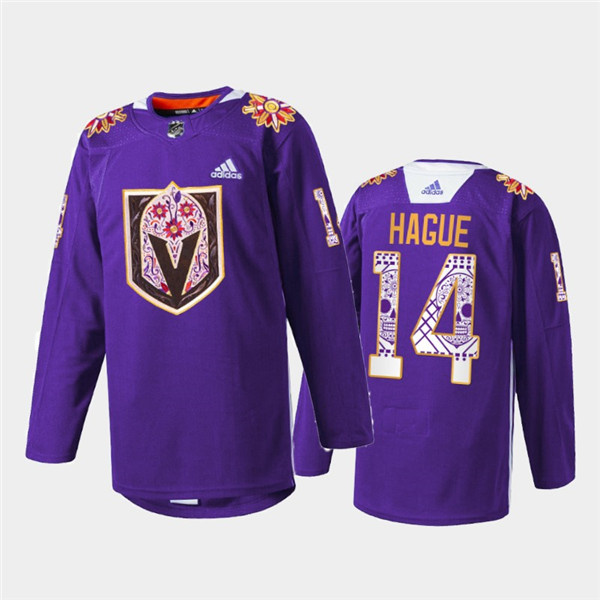 Men's Vegas Golden Knights #14 Nicolas Hague Purple Hispanic Heritage Warmup Stitched Jersey Men's Vegas Golden Knights #14 Nicolas Hague Purple Hispanic Heritage Warmup Stitched Jersey
