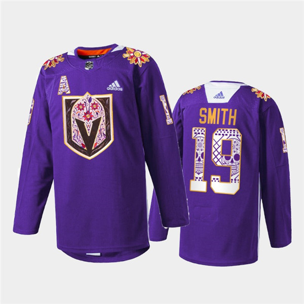 Men's Vegas Golden Knights #19 Reilly Smith Purple Hispanic Heritage Warmup Stitched Jersey Men's Vegas Golden Knights #19 Reilly Smith Purple Hispanic Heritage Warmup Stitched Jersey