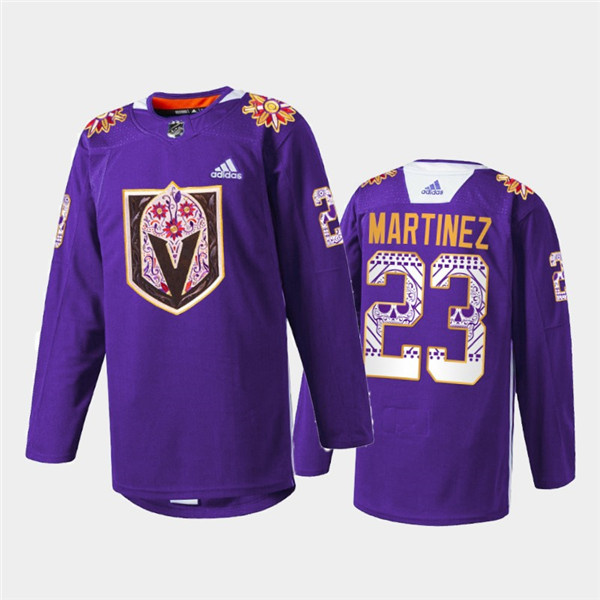 Men's Vegas Golden Knights #23 Alec Martinez Purple Hispanic Heritage Warmup Stitched Jersey Men's Vegas Golden Knights #23 Alec Martinez Purple Hispanic Heritage Warmup Stitched Jersey