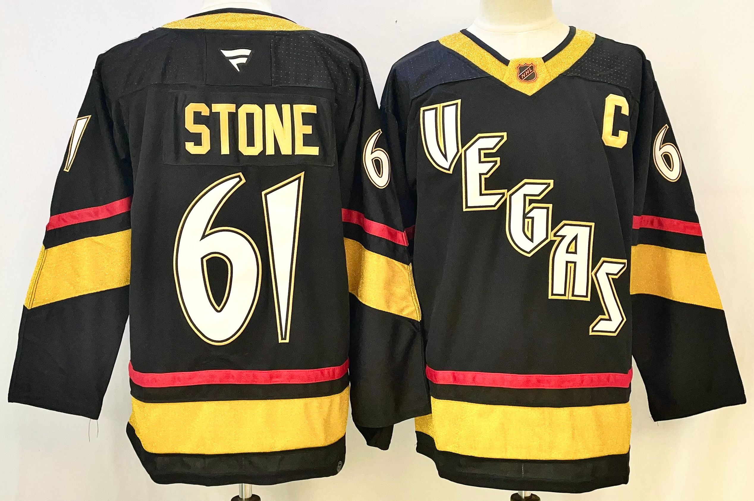 Men's Vegas Golden Knights #61 Mark Stone Black 2024-25 With C Patch Stitched Hockey Jersey