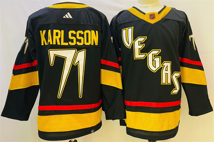 Men's Vegas Golden Knights #71 William Karlsson Black 2022-23 Reverse Retro Stitched Jersey Men's Vegas Golden Knights #71 William Karlsson Black 2022-23 Reverse Retro Stitched Jersey