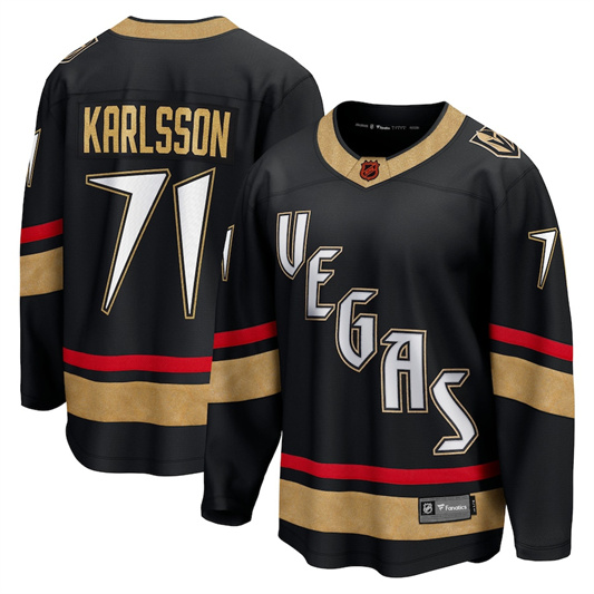 Men's Vegas Golden Knights #71 William Karlsson Black 2022-23 Reverse Retro Stitched Jersey Men's Vegas Golden Knights #71 William Karlsson Black 2022-23 Reverse Retro Stitched Jersey