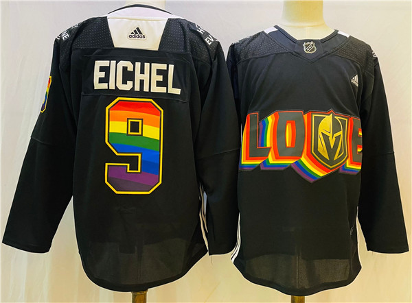 Men's Vegas Golden Knights #9 Jack Eichel 2022 Black Pride Night Stitched Jersey Men's Vegas Golden Knights #9 Jack Eichel 2022 Black Pride Night Stitched Jersey