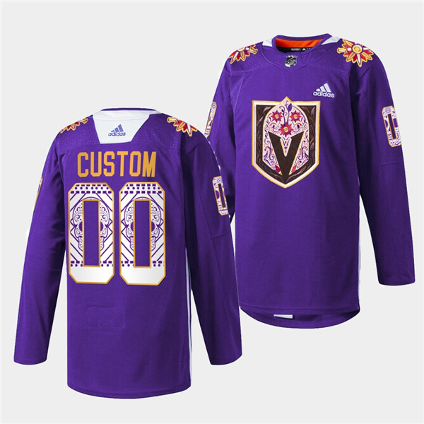 Men's Vegas Golden Knights Custom Purple Hispanic Heritage Warmup Stitched Jersey Men's Vegas Golden Knights Custom Purple Hispanic Heritage Warmup Stitched Jersey