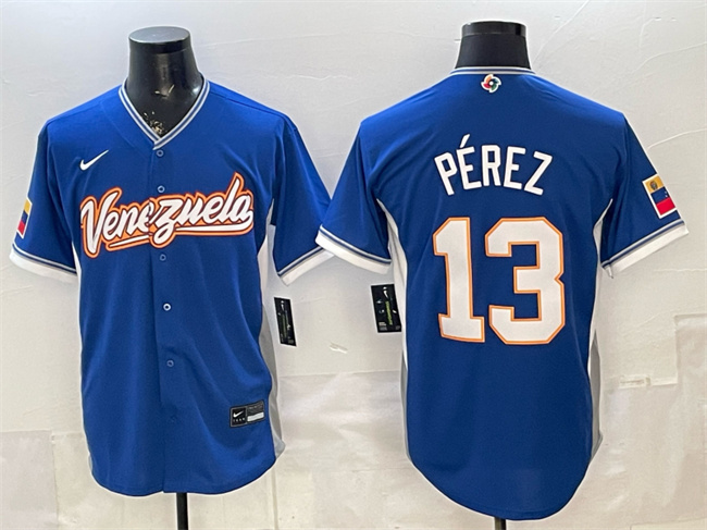 Men's Venezuela Baseball #13 Salvador Pérez Royal 2026 World Baseball Classic Road Stadium Stitched Jersey Men's Venezuela Baseball #13 Salvador Pérez Royal 2026 World Baseball Classic Road Stadium Stitched Jersey