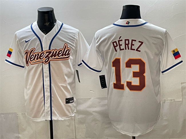 Men's Venezuela Baseball #13 Salvador Pérez White 2026 World Baseball Classic Home Stadium Stitched Jersey Men's Venezuela Baseball #13 Salvador Pérez White 2026 World Baseball Classic Home Stadium Stitched Jersey
