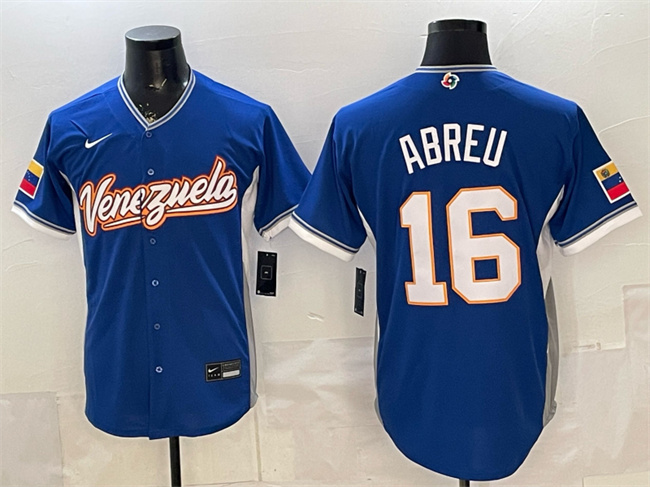 Men's Venezuela Baseball #16 Wilyer Abreu Royal 2026 World Baseball Classic Road Stadium Stitched Jersey Men's Venezuela Baseball #16 Wilyer Abreu Royal 2026 World Baseball Classic Road Stadium Stitched Jersey