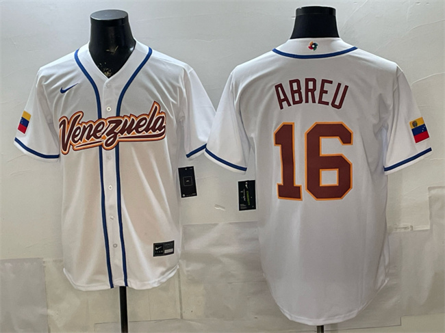 Men's Venezuela Baseball #16 Wilyer Abreu White 2026 World Baseball Classic Home Stadium Stitched Jersey Men's Venezuela Baseball #16 Wilyer Abreu White 2026 World Baseball Classic Home Stadium Stitched Jersey