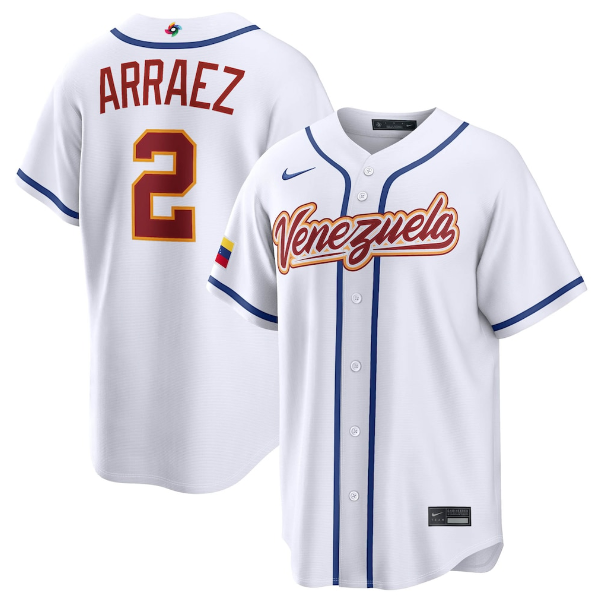Men's Venezuela Baseball #2 Luis Arraez White 2026 World Baseball Classic Home Stadium Stitched Jersey Men's Venezuela Baseball #2 Luis Arraez White 2026 World Baseball Classic Home Stadium Stitched Jersey