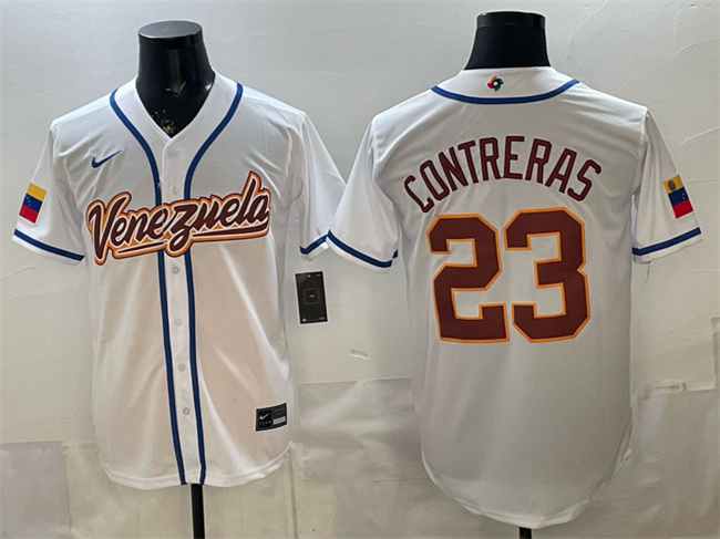 Men's Venezuela Baseball #23 William Contreras White 2026 World Baseball Classic Home Stadium Stitched Jersey Men's Venezuela Baseball #23 William Contreras White 2026 World Baseball Classic Home Stadium Stitched Jersey